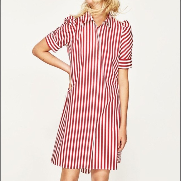 Zara Dresses & Skirts - NWT Zara Red White Striped Shirtdress, SZ L